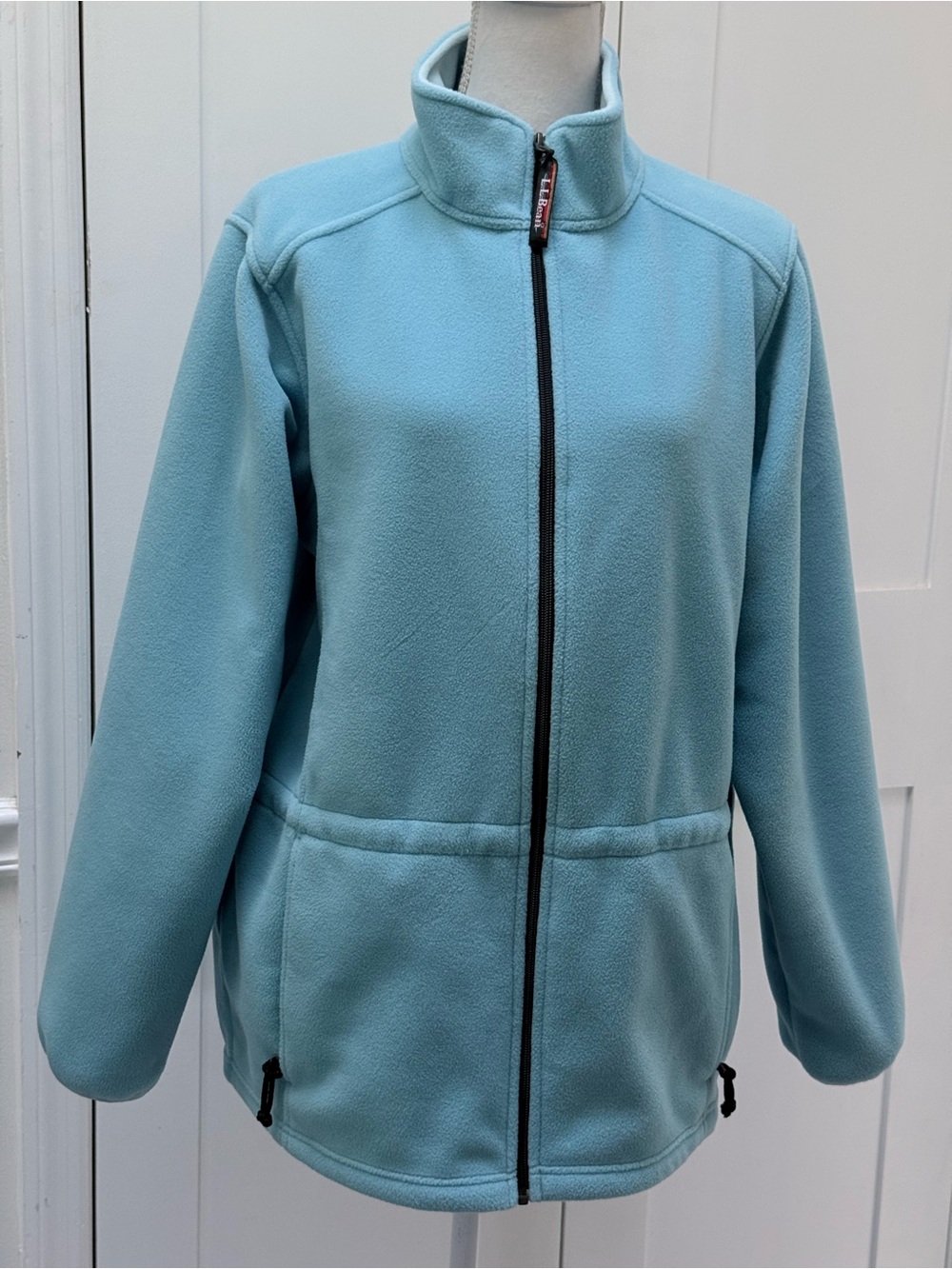 L.L.Bean Cinch Waist Fleece Jacket Womens L Aqua Blue Full Zip Zip Pockets